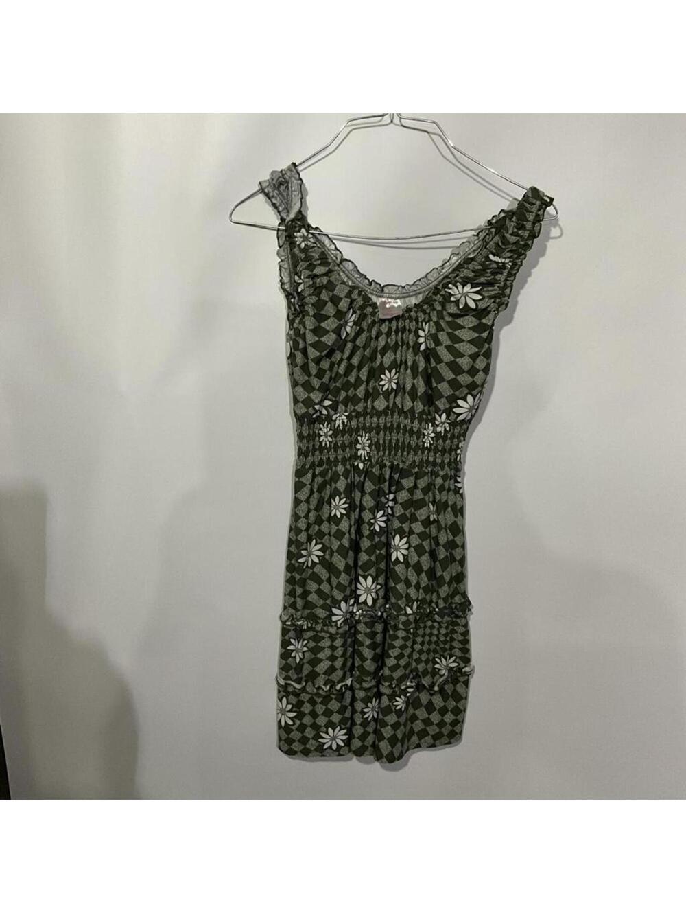 No Boundaries Green Floral Checkered Dress XS